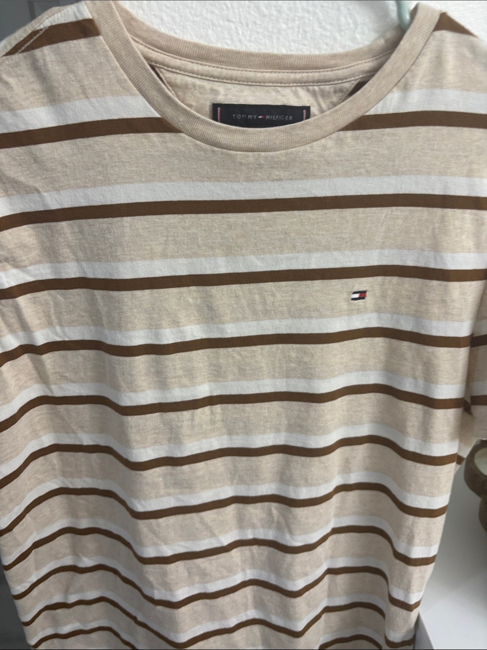 Tommy Hilfiger Beige, White & Brown Striped Short Sleeve Tee